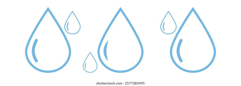 Water drop icon, Water droplet symbol, Minimalistic drop icon set design.