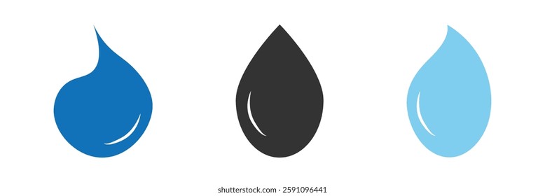 Water drop icon, Water droplet symbol, Minimalistic drop icon set design.