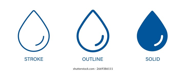 Icono de gota de agua con trazo editable, contorno y estilos sólidos. Icono de Vector para líquido, agua y naturaleza.