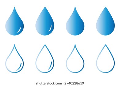Water drop icon with editable stroke and solid styles. Vector icon for liquid, water and nature. Water drop icon for templates, web design and infographics. Vector illustration.