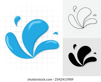 Icono de gota de agua, Ilustración vectorial de contorno de símbolos de explosión de gota o silueta para concepto móvil y Diseño web