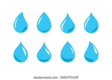 water drop icon, falling water, collection of fresh water droplets