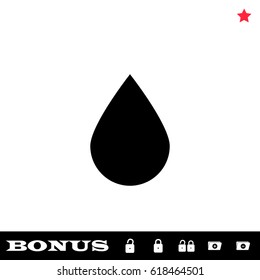 Water drop icon flat. Black pictogram on white background. Vector illustration symbol and bonus button open and closed lock, folder, star