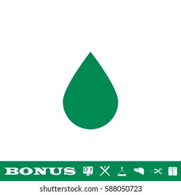 Water drop icon flat. Green pictogram on white background. Vector illustration symbol and bonus button