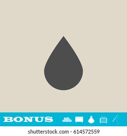Water drop icon flat. Grey pictogram on light background. Vector illustration symbol and bonus button real estate, ottoman, vase, tv, fishing rod