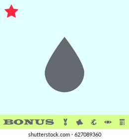 Water drop icon flat. Grey pictogram on blue background. Vector illustration symbol and bonus buttons medal, cow, earth, eye, calculator