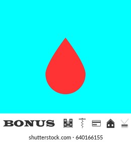 Water drop icon flat. Red pictogram on blue background. Vector illustration symbol and bonus buttons Music center, corkscrew, credit card, house, drum