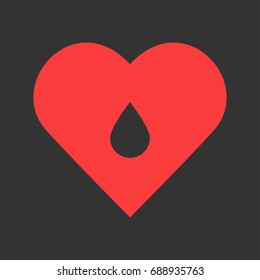 Water drop icon flat. Simple pictogram on heart background. Vector illustration symbol