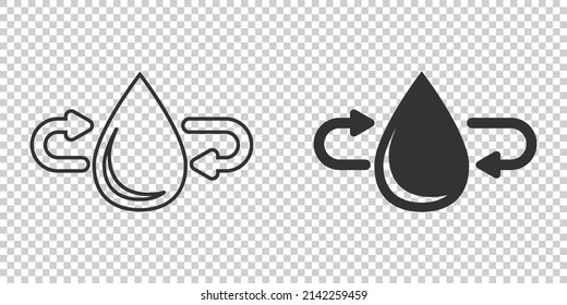 Water drop icon in flat style. Droplet vector illustration on white isolated background. Recycle sign business concept.