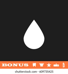 Water drop icon flat. White pictogram on black background. Vector illustration symbol and bonus button tooth, vase, star, mirror, bottle