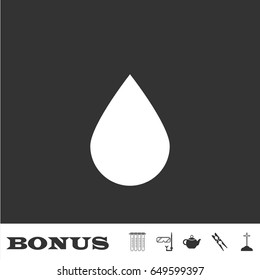 Water drop icon flat. White pictogram on black background. Vector illustration symbol and bonus icons