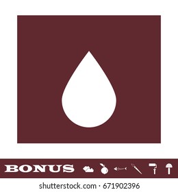 Water drop icon flat. White pictogram on brown background. Vector illustration symbol and bonus icons