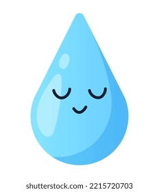 Water drop icon. Graphic element for website. Emoji and emoticon. Metaphor for hygiene and health care. Fighting global warming and caring for nature and environment. Cartoon flat vector illustration