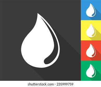 water drop icon - gray and colored (blue, yellow, red, green) vector illustration with long shadow