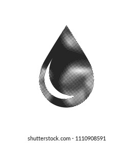 Water drop icon in halftone style. Black and white monochrome vector illustration.