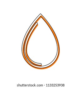 water drop icon. Isolated icon consisting of black thin contour and orange moved filling on different layers. White background