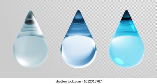 Water drop icon isolated on transparent background. Vector 3d realistic clean blue water droplets for moisturizer cream or hyaluronic essence and skincare collagen cosmetic or earth ecology design Water drop icon isolated on transparent background. Vector 3d realistic clean blue water droplets for moisturizer cream or hyaluronic essence and skincare collagen cosmetic or earth ecology design