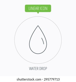 Water drop icon. Liquid sign. Freshness, condensation or washing symbol. Linear outline circle button. Vector