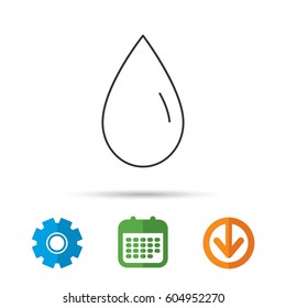 Water drop icon. Liquid sign. Freshness, condensation or washing symbol. Calendar, cogwheel and download arrow signs. Colored flat web icons. Vector