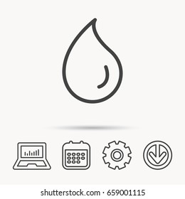 Water Drop Icon. Liquid Sign. Freshness, Condensation Or Washing Symbol. Notebook, Calendar And Cogwheel Signs. Download Arrow Web Icon. Vector