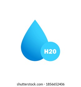Logo de icono de gota de agua en diseño azul plano. H2O. Fórmula química H2O. Ilustración vectorial.