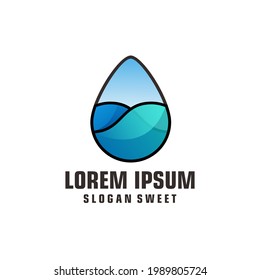 Water Drop Icon Logo Gradient Blue Color Wave Nature Drop Aqua Vector Design