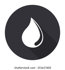 water drop icon icon with long shadow - vector round button