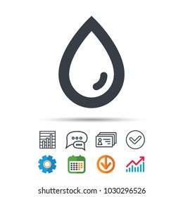 Water drop icon. Natural aqua symbol. Statistics chart, chat speech bubble and contacts signs. Check web icon. Vector