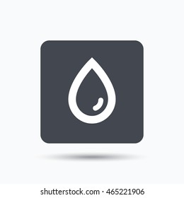 Water drop icon. Natural aqua symbol. Gray square button with flat web icon. Vector