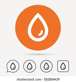 Water drop icon. Natural aqua symbol. Circle, speech bubble and star buttons. Flat web icons. Vector