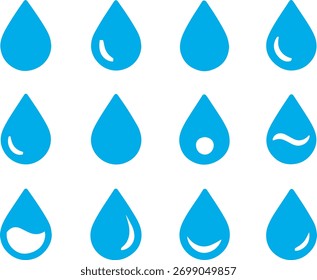 Water Drop Icon Pack Plano Preto Mínimo Líquido e Ícones da Natureza