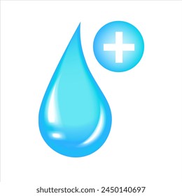 Icono de gota de agua con signo más. Ilustración vectorial