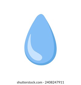 Water drop icon. Rain droplet, raindrop. Aqua blob, cold blue liquid falling down. Aquatic fluid, waterdrop leaking. Clear fresh watery element. Flat vector illustration isolated on white background