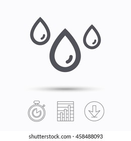 Water drop icon. Rainy weather symbol. Stopwatch, chart graph and download arrow. Linear icons on white background. Vector