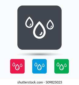 Water drop icon. Rainy weather symbol. Colored square buttons with flat web icon. Vector