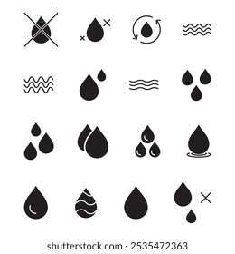 Conjunto de iconos de gota de agua Diseño de Vector negro Fondo aislado