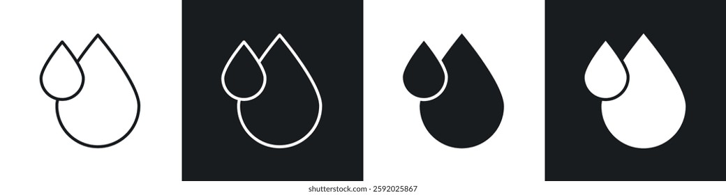 Water drop icon set black and white colors. Graphic Vector icons pack