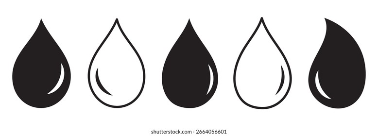 Icono de gota de agua en color negro. Colección de ícono de gotas de agua en el logotipo circular. Icono de gota de agua o lluvia para App y Sitios web.