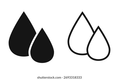 Water Drop Icon Set Black Solid Outline Liquid Droplet Symbols for Eco Oil Medical Use Vector Sign Design