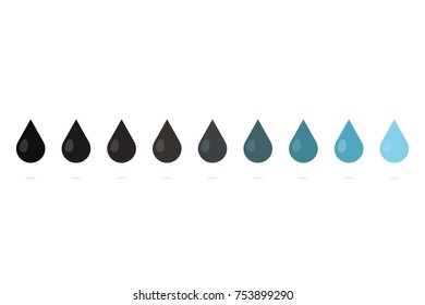 Water drop icon set. From black to clean. Vector illustration isolated on white background