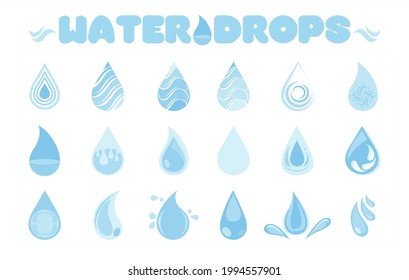 Water drop icon set in blue flat color. Liquid drop set on white background.