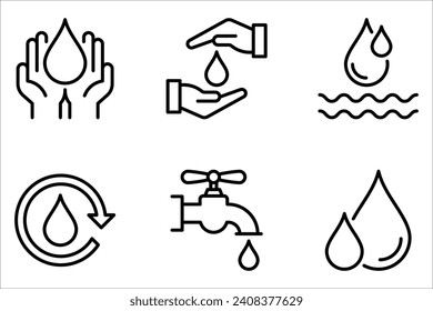 water drop icon set, Dermatology test and dermatologist clinic icon set, hand with water, vector illustration on white background