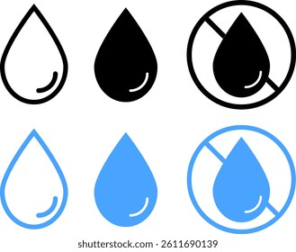 Water drop icon set. droplet shapes collection. Rain drip liquid logo. Droplet sign. Tear and oil symbol. water conservation themes
