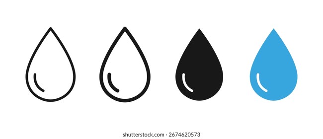 Water drop icon set. Droplet shapes collection. Water droplet icon, liquid shape vector, drop silhouette clip art
