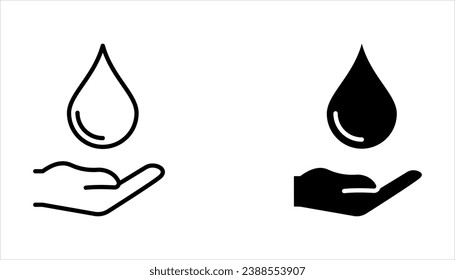 water drop icon set, hand with water logo. Dermatology test and dermatologist clinic icon set, business concept allergy free and healthy on white background