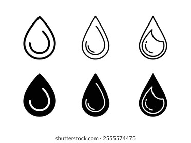 Water Drop Icon Set - Line Art Vector Illustration