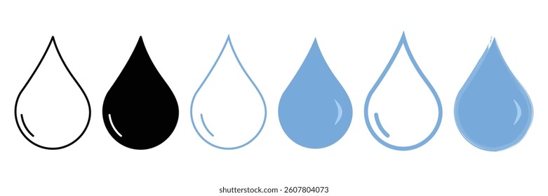 Water drop icon set. Liquid oil sign. Rain, raindrop shape symbol. Raindrop, oil, tear icons. drop, droplet, drip sign illustration.
