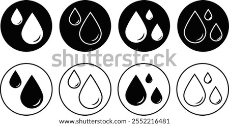Water drop icon set. Rain drop sign. Drop of water symbol line