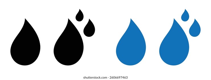 Water drop icon set. Raindrops icon set, oil or water droplet vector symbol, blood or tear sign. Vector water drop icon isolated on white background.