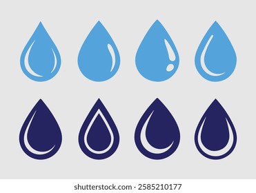 Water Drop Icon Set. Water Symbol Silhouette Set. Water Droplet Vector Collection. Hydration Drop Icon Series.